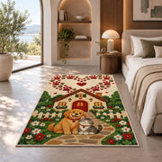 Dog and Cat Cottage Paw Heart rug in a bedroom with an arched window