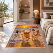 Dogs Running on the Beach rug in a bedroom with an arched window