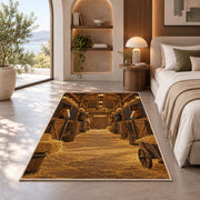 Horse Stable Barn Interior rug in a bedroom with an arched window