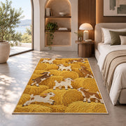 Goats on Hay Bales rug in a bedroom with an arched window
