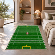 Football Field rug in a bedroom with an arched window