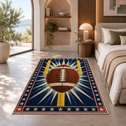 Starburst Football rug in a bedroom with an arched window