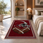 Football Helmet rug in a bedroom with an arched window