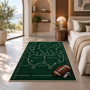 Football Playbook Chalkboard rug in a bedroom with an arched window