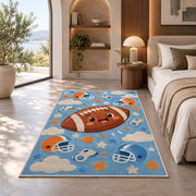 Cute Cartoon Football rug in a bedroom with an arched window