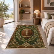 Vintage Leather Football rug in a bedroom with an arched window