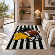 Football Referee rug in a bedroom with an arched window