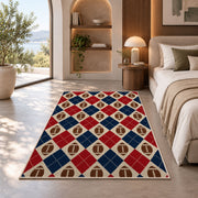 Football Argyle rug in a bedroom with an arched window
