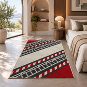 Fire Ladder Stripe rug in a bedroom with an arched window