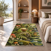 frog reading a book rug in a bedroom with an arched window