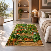 Houseplant Shelf Rug in a bedroom with an arched window