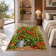 Tomato Garden Rug in a bedroom with an arched window