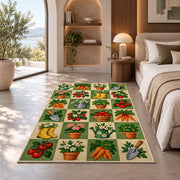 Checkered Garden Rug in a bedroom with an arched window