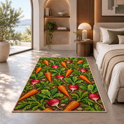 Carrot and Radish Rug in a bedroom with an arched window