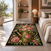 Watering Can Floral Rug in a bedroom with an arched window