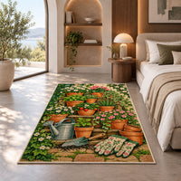Terracotta Pots Rug in a bedroom with an arched window