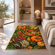 Fall Harvest Garden Rug in a bedroom with an arched window