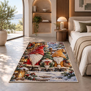 family of three gnomes rug in a bedroom with an arched window