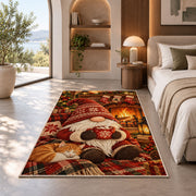 gnome by the fireplace rug in a bedroom with an arched window