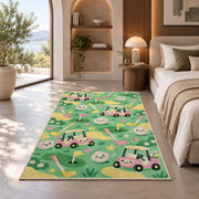 Kids golf rug in a bedroom with an arched window