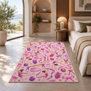 Gymnastics Pattern Rug in a bedroom with an arched window