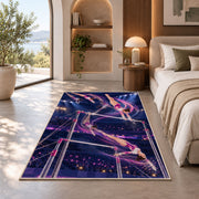 Uneven Bars Gymnastics Rug in a bedroom with an arched window