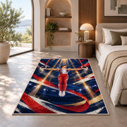 Gymnastics Still Rings Rug in a bedroom with an arched window