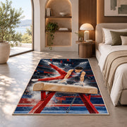 Pommel Horse Gymnastics Rug in a bedroom with an arched window