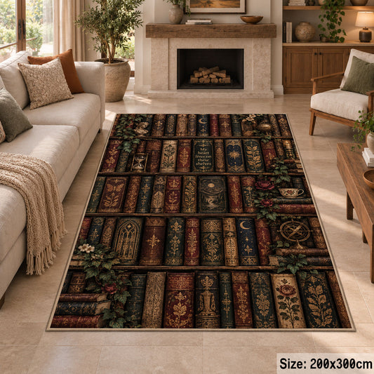 Antique Bookshelf Pattern Area Rug shown in room setting, view 8