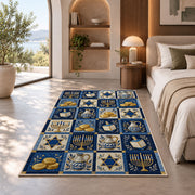 Hanukkah Patchwork Rug in a bedroom with an arched window