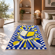 Pop Art Dreidel Rug in a bedroom with an arched window
