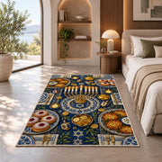 Hanukkah Table Rug in a bedroom with an arched window