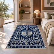 Silver Dreidel Rug in a bedroom with an arched window