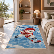 Polar Bear Hockey Player rug in a bedroom with an arched window