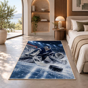 Goalie Making the Save rug in a bedroom with an arched window