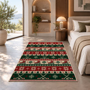 Hockey Christmas Sweater rug in a bedroom with an arched window