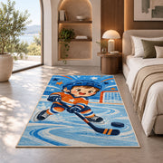 Little Hockey Star rug in a bedroom with an arched window