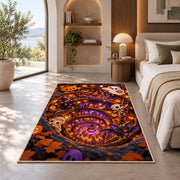 Halloween village underground tunnel area rug in a bedroom beside a window