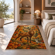 Autumn Whitetail Buck rug in a bedroom with an arched window