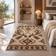 Antlers and Arrows rug in a bedroom with an arched window