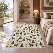 Hunting Icons Pattern rug in a bedroom with an arched window