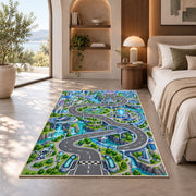Winding Green City Roads Rug, Blue River Town Area Carpet for Kids Bedroom and Playroom Decor - image 8