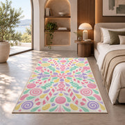 Pastel Floral Mandala Rug, Pink Mint Botanical Area Carpet for Kids Bedroom and Cheerful Decor - image 8