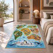 Blue Ocean Animal World Map Rug, Illustrated Geography Area Carpet for Kids Bedroom and Playroom - image 8