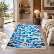 Ice Blue Winding Road Rug, Snowy Town Map Area Carpet for Kids Bedroom and Playroom Decor - image 8