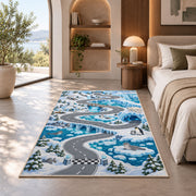 Snowy Mountain Road Rug, Blue Winter Landscape Area Carpet for Kids Bedroom and Playroom Decor - image 8