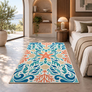 Turquoise Floral Scroll Rug, Coral Botanical Area Carpet for Bedroom and Decorative Living Room - image 8