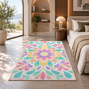 Pink Mint Flower Mandala Rug, room view 8