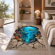 Underwater Cracked Stone Portal Rug, room view 8