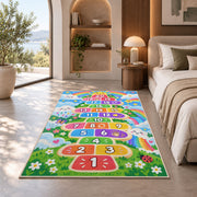 Rainbow garden hopscotch rug with numbers 1 to 20, room styling view 8